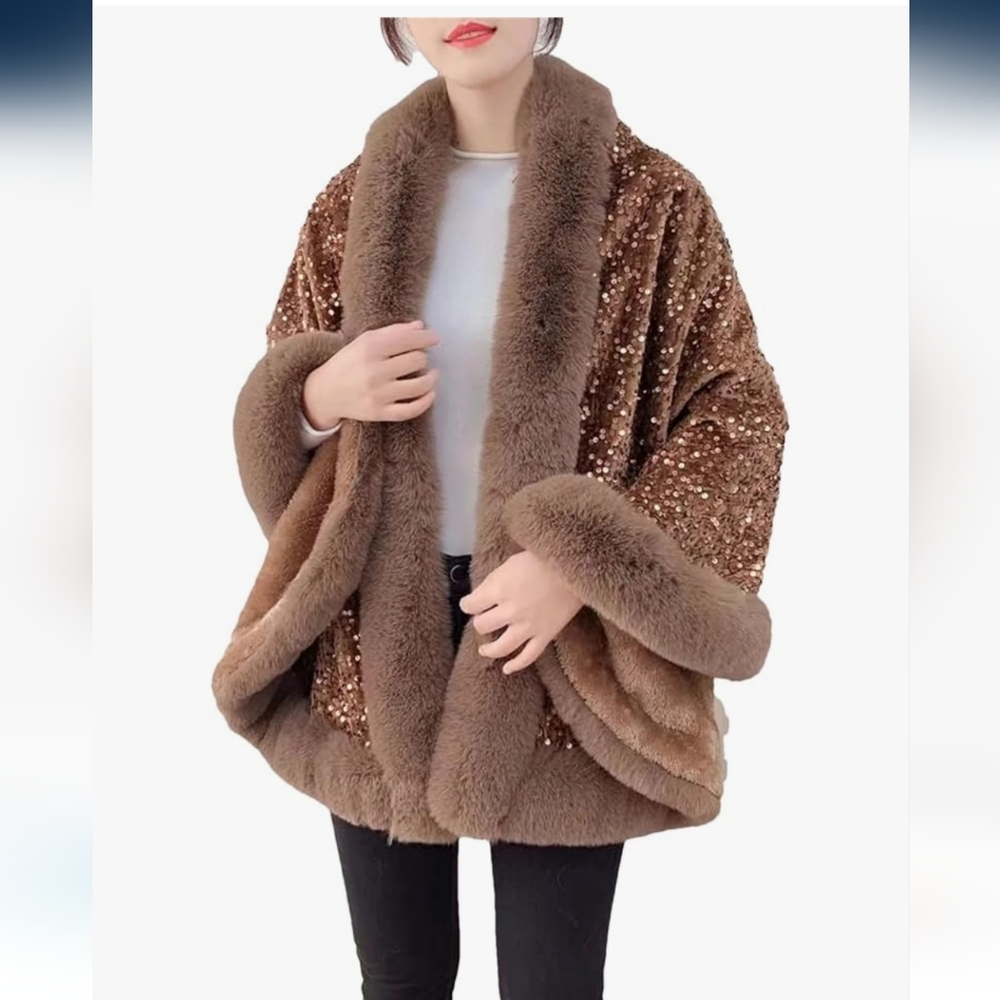 Women's Brown Faux Fur Coat.New